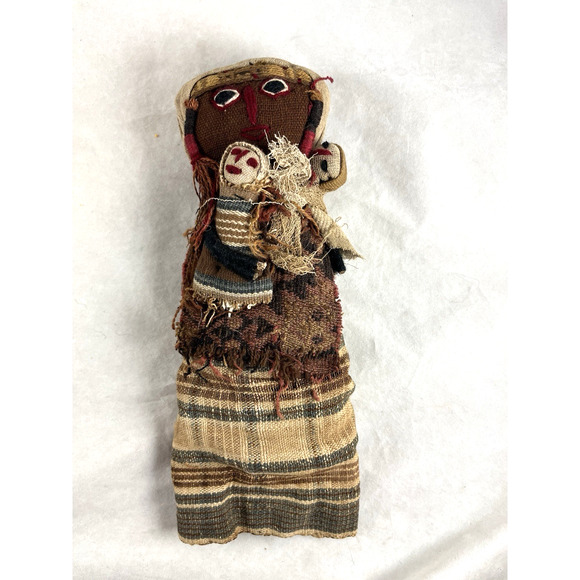 Peruvian Cloth Burial Doll & Babies Ancestor Remembrance Chancay Vintage 10” - Picture 1 of 5